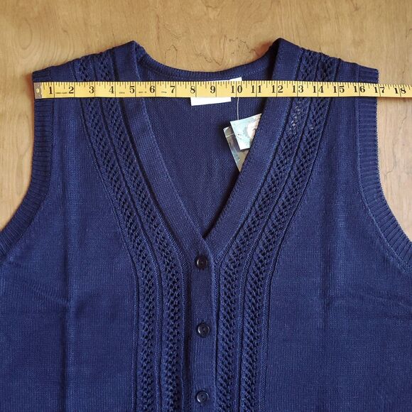 NWT Navy Blue Sweater Vest Womens 1X Classic Button Up Pockets Acrylic National - Picture 5 of 7
